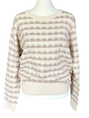 See and be Seen Fair Isle Floral Scallop Ribbed Trim Grandmacore Sweater Small